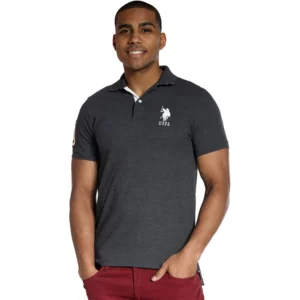 U.S. Polo Assn. Men's Short-Sleeve Polo Shirt with Applique, Heather Dark Gray