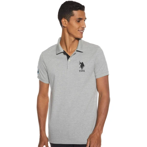 U.S. Polo Assn. Men's Short-Sleeve Polo Shirt with Applique, Heather Grey/Black-6543