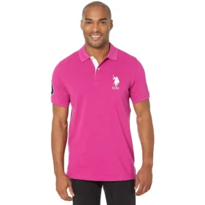 U.S. Polo Assn. Men's Short-Sleeve Polo Shirt with Applique, Hillsdale Fuchsia