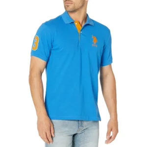 U.S. Polo Assn. Men's Short-Sleeve Polo Shirt with Applique, Super Sonic Blue