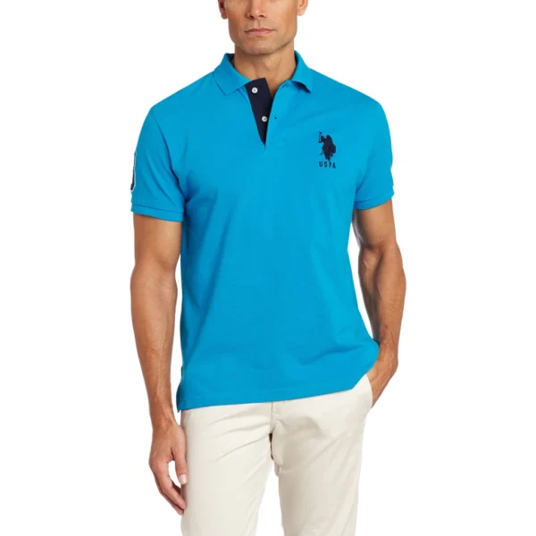 U.S. Polo Assn. Men's Short-Sleeve Polo Shirt with Applique, Teal Blue