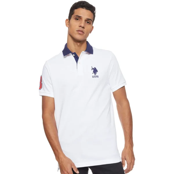 U.S. Polo Assn. Men's Short-Sleeve Polo Shirt with Applique, White/Dodger Blue