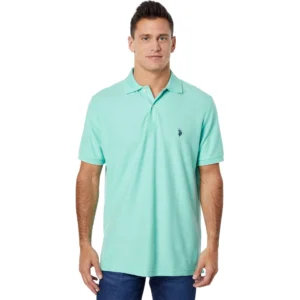 U.S. Polo Assn. Men's Ultimate Pique Polo, Jade Green Heather/Navy