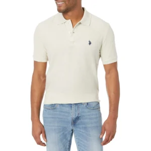 U.S. Polo Assn. Men's Ultimate Pique Polo, Oatmeal Heather/Classic Navy